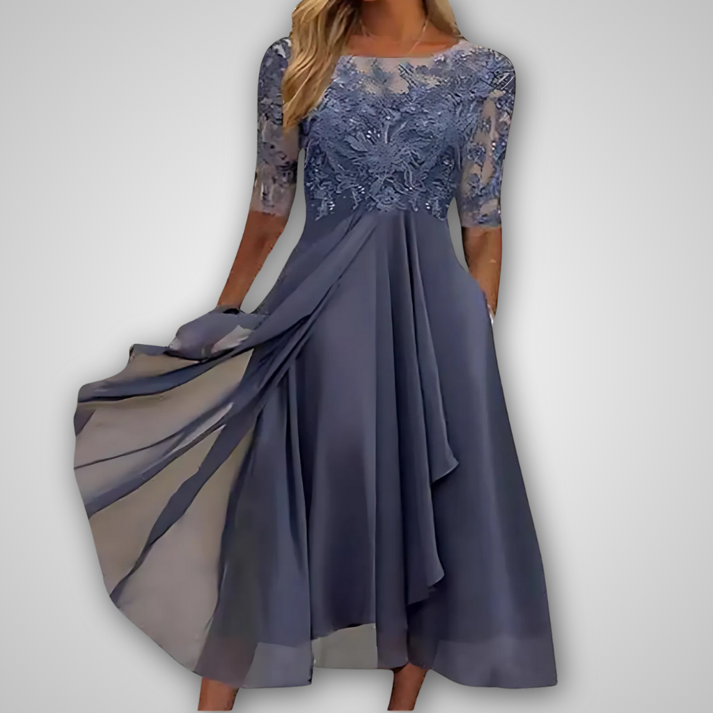 Rhonda – Elegante Kant Midi Jurk