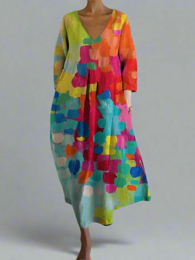 LETICIA - KLEURRIJKE V-HALS JURK