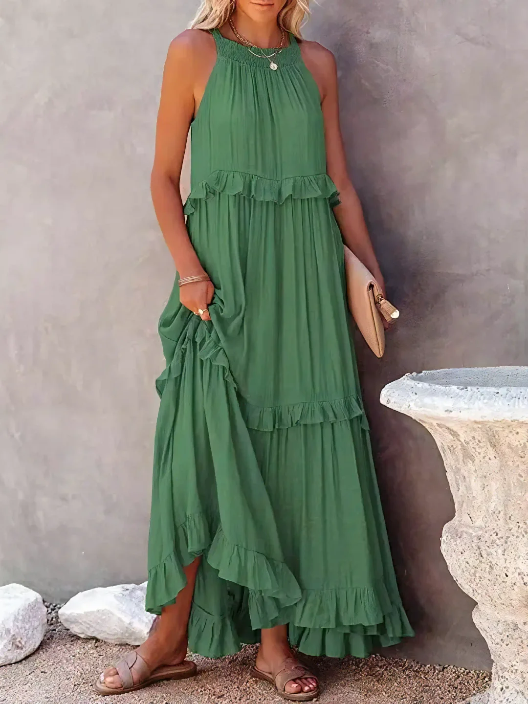 Elira – Gerimpelde Laag Maxi Jurk