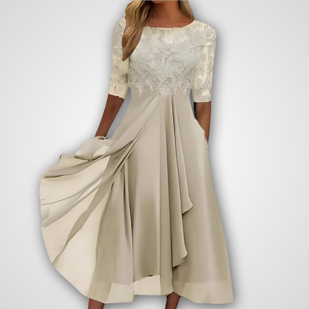 Rhonda – Elegante Kant Midi Jurk