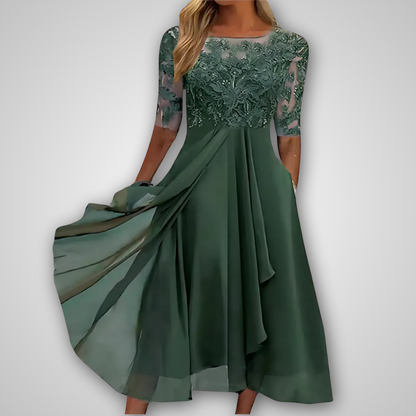 Rhonda – Elegante Kant Midi Jurk