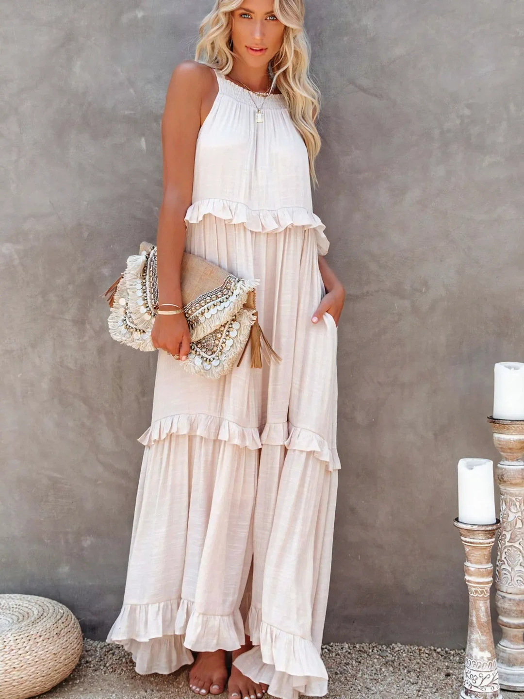 Elira – Gerimpelde Laag Maxi Jurk