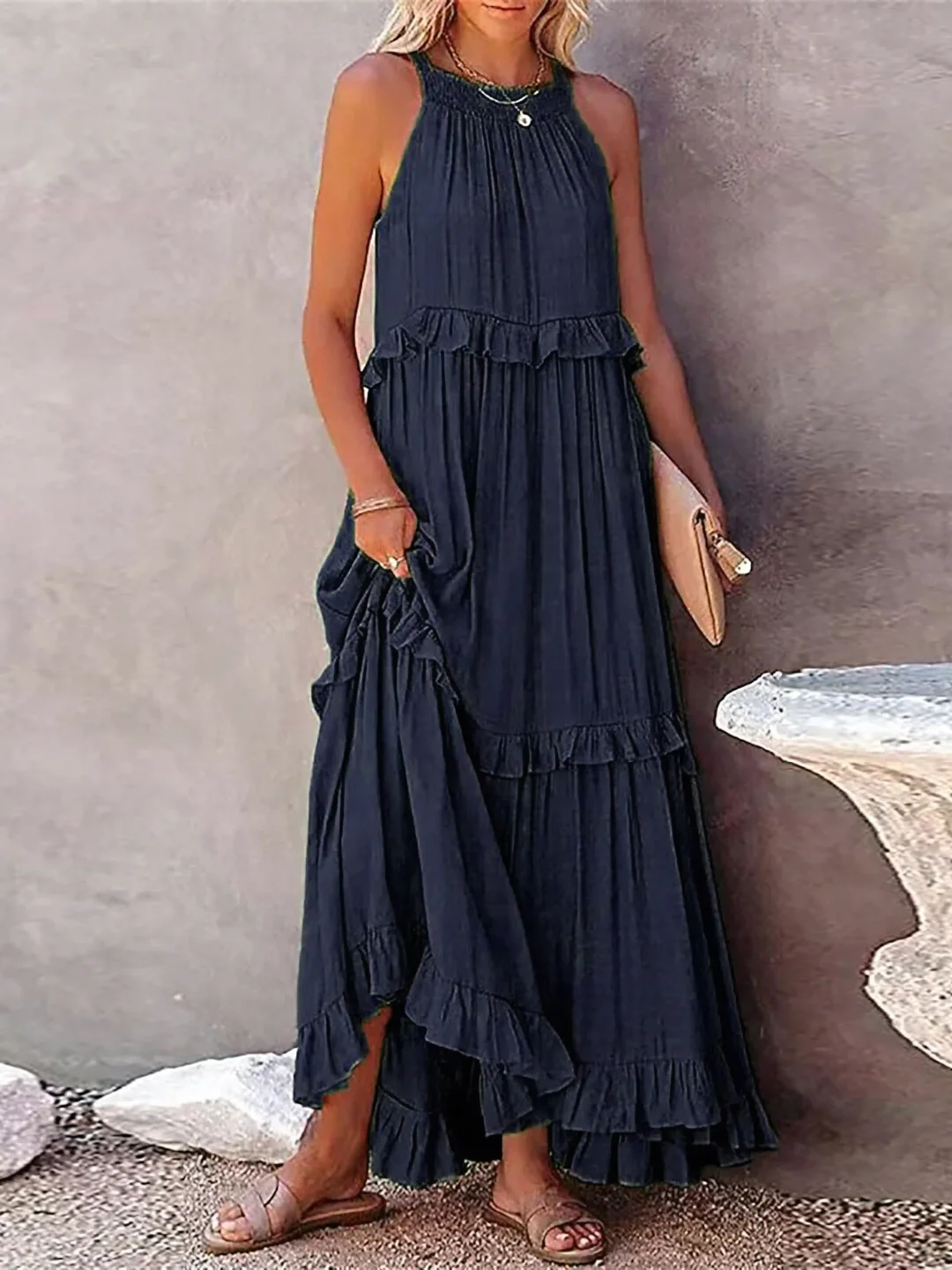 Elira – Gerimpelde Laag Maxi Jurk