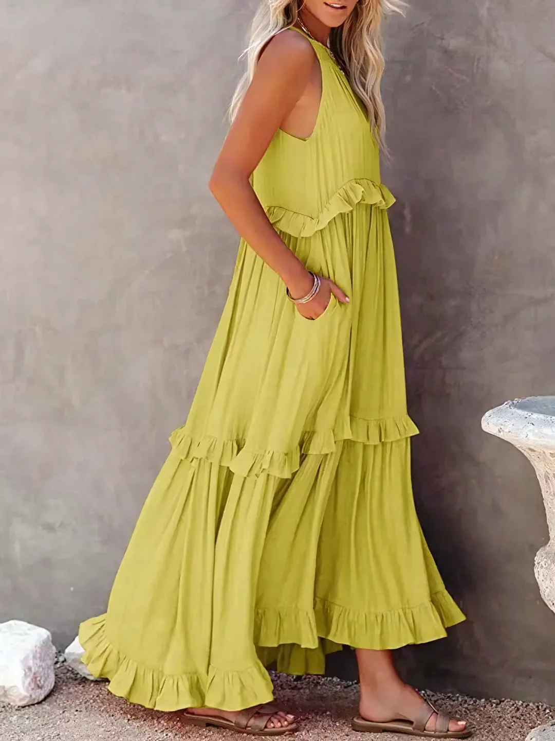 Elira – Gerimpelde Laag Maxi Jurk