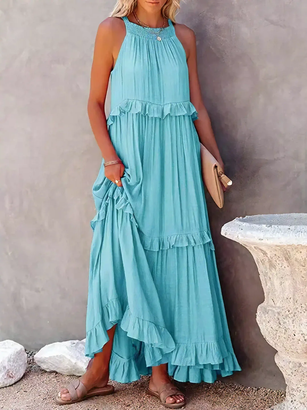 Elira – Gerimpelde Laag Maxi Jurk