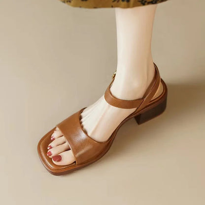 Sarena – Retro Vierkante Teen Franse Sandalen