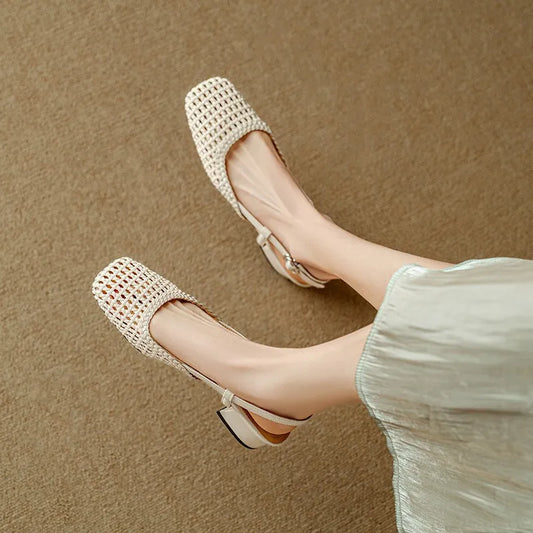 Maëlle – Franse Cutout Blokhak Sandalen