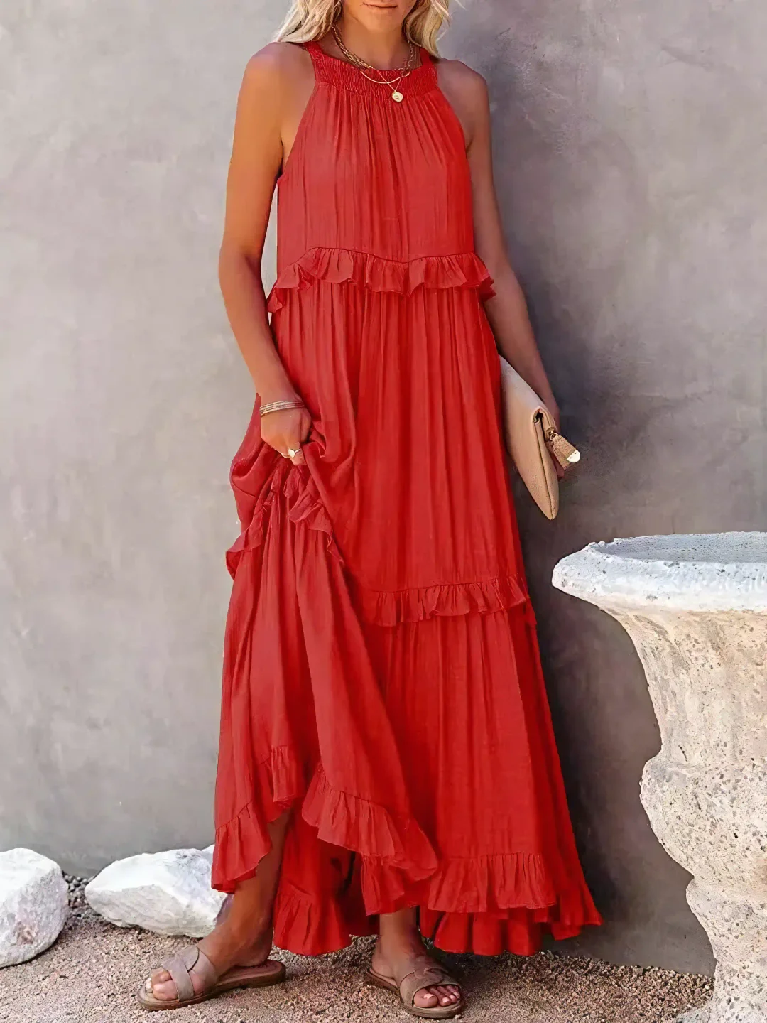 Elira – Gerimpelde Laag Maxi Jurk
