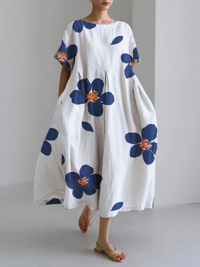NORA - BLOEMENPRINT RONDE HALS JURK