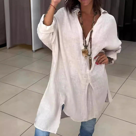 Melis - Lichte Zomerblouse van Katoen en Linnen met V-hals