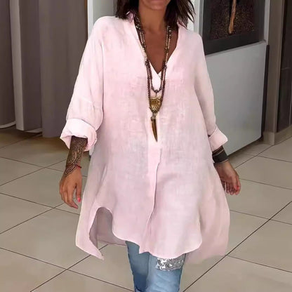 Melis - Lichte Zomerblouse van Katoen en Linnen met V-hals