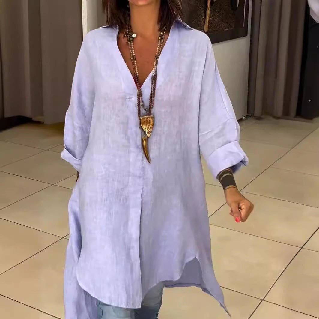 Melis - Lichte Zomerblouse van Katoen en Linnen met V-hals