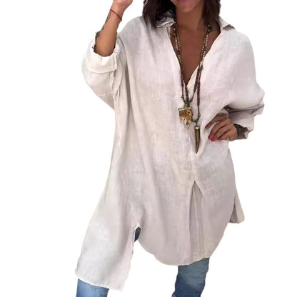 Melis - Lichte Zomerblouse van Katoen en Linnen met V-hals